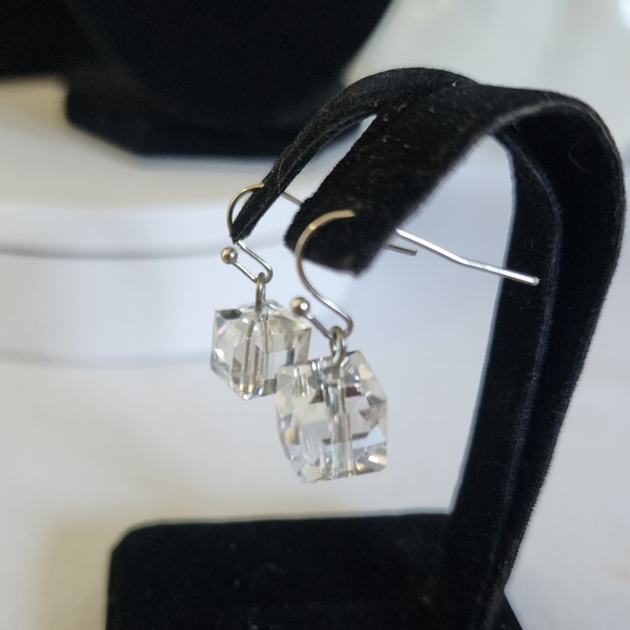 Silver Square Crystal and Wire Choker Necklace Earrings Set New - Picture 7 of 8